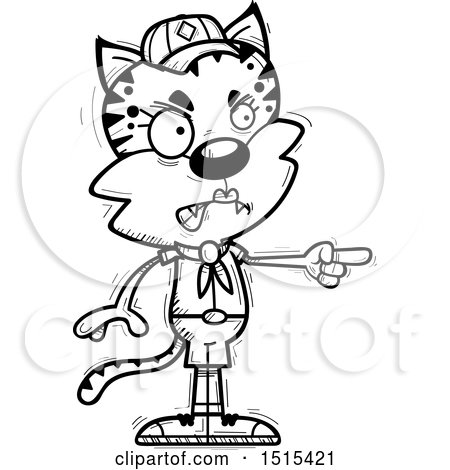 Clipart of a Black and White Mad Pointing Female Bobcat Scout - Royalty Free Vector Illustration by Cory Thoman