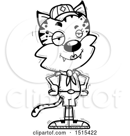Clipart of a Black and White Confident Female Bobcat Scout - Royalty Free Vector Illustration by Cory Thoman