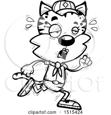 Clipart of a Black and White Tired Running Female Bobcat Scout - Royalty Free Vector Illustration by Cory Thoman