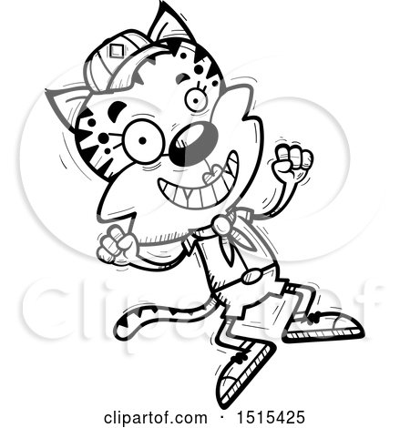 Clipart of a Black and White Jumping Female Bobcat Scout - Royalty Free Vector Illustration by Cory Thoman