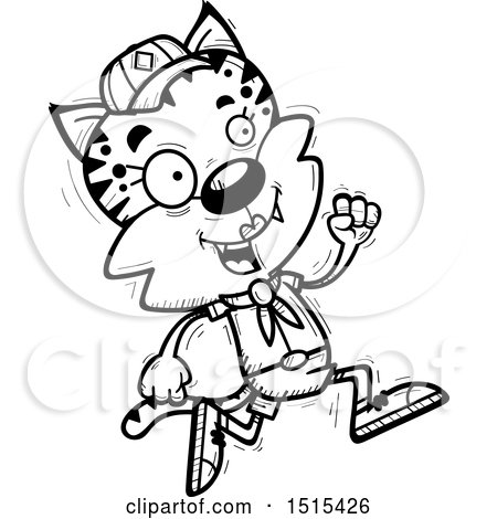 Clipart of a Black and White Running Female Bobcat Scout - Royalty Free Vector Illustration by Cory Thoman