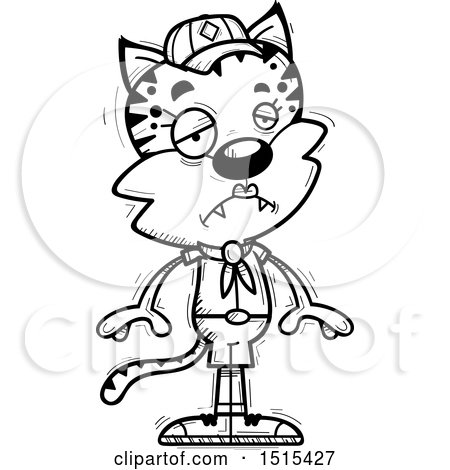 Clipart of a Black and White Sad Female Bobcat Scout - Royalty Free Vector Illustration by Cory Thoman