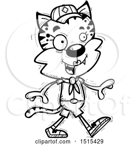 Clipart of a Black and White Walking Female Bobcat Scout - Royalty Free Vector Illustration by Cory Thoman