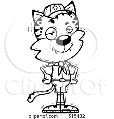 Clipart of a Black and White Confident Male Bobcat Scout - Royalty Free Vector Illustration by Cory Thoman