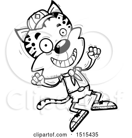 Clipart of a Black and White Jumping Male Bobcat Scout - Royalty Free Vector Illustration by Cory Thoman