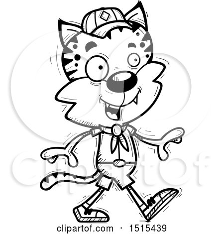 Clipart of a Black and White Walking Male Bobcat Scout - Royalty Free Vector Illustration by Cory Thoman