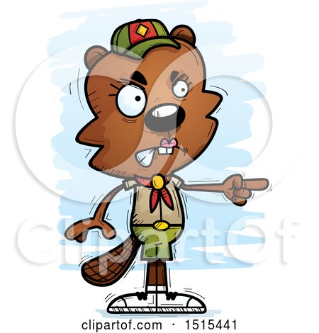 Clipart of a Mad Pointing Female Beaver Scout - Royalty Free Vector Illustration by Cory Thoman