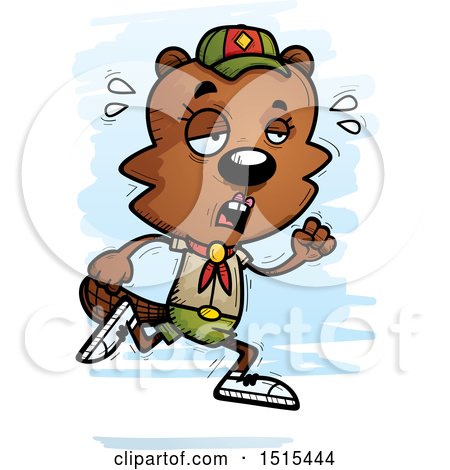 Clipart of a Tired Running Female Beaver Scout - Royalty Free Vector Illustration by Cory Thoman