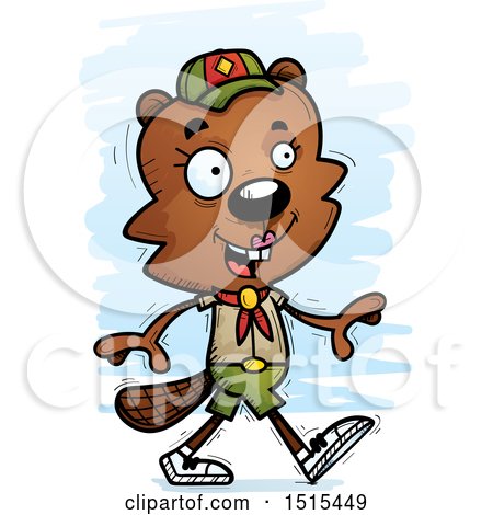 Clipart of a Walking Female Beaver Scout - Royalty Free Vector Illustration by Cory Thoman