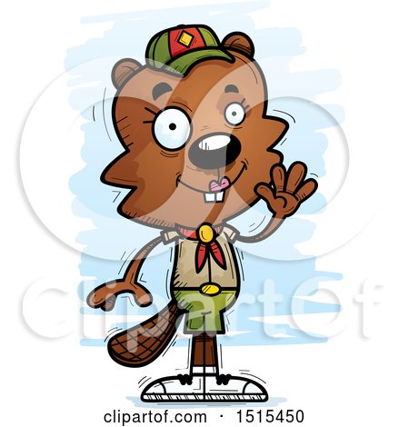 Clipart of a Waving Female Beaver Scout - Royalty Free Vector Illustration by Cory Thoman