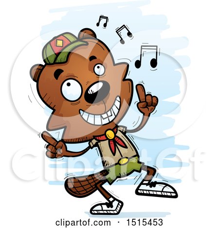 Clipart of a Happy Dancing Male Beaver Scout - Royalty Free Vector Illustration by Cory Thoman