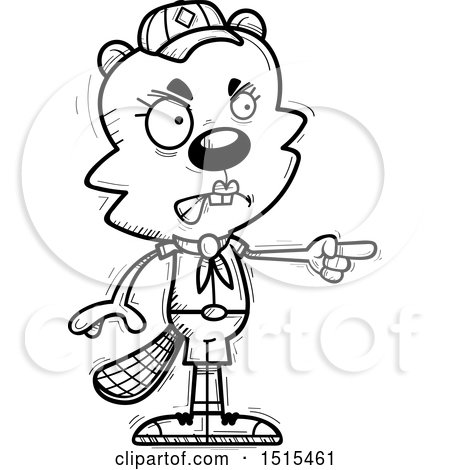 Clipart of a Black and White Mad Pointing Female Beaver Scout - Royalty Free Vector Illustration by Cory Thoman