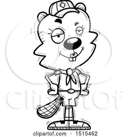Clipart of a Black and White Confident Female Beaver Scout - Royalty Free Vector Illustration by Cory Thoman