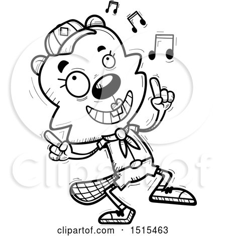 Clipart of a Black and White Happy Dancing Female Beaver Scout - Royalty Free Vector Illustration by Cory Thoman