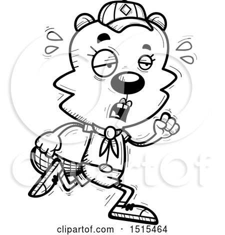 Clipart of a Black and White Tired Running Female Beaver Scout - Royalty Free Vector Illustration by Cory Thoman
