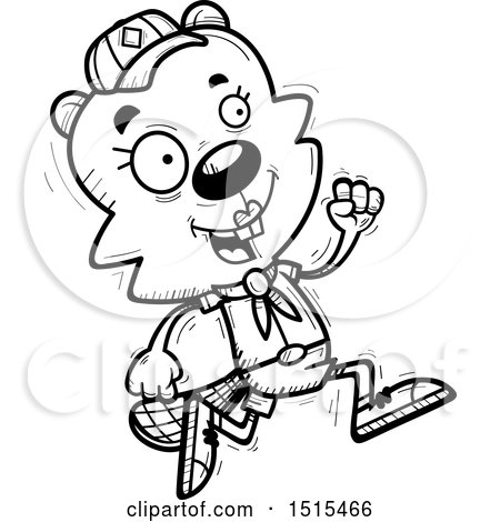 Clipart of a Black and White Running Female Beaver Scout - Royalty Free Vector Illustration by Cory Thoman