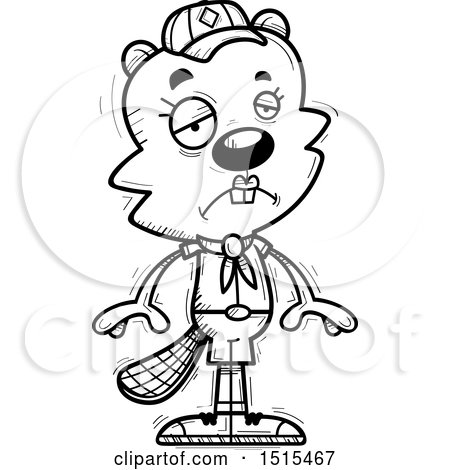 Clipart of a Black and White Sad Female Beaver Scout - Royalty Free Vector Illustration by Cory Thoman