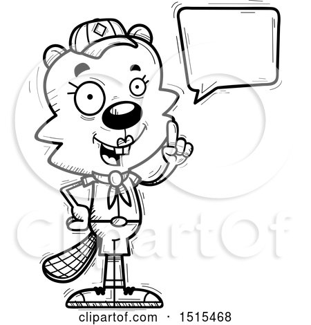 Clipart of a Black and White Talking Female Beaver Scout - Royalty Free Vector Illustration by Cory Thoman