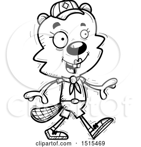 Clipart of a Black and White Walking Female Beaver Scout - Royalty Free Vector Illustration by Cory Thoman