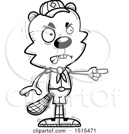 Clipart of a Black and White Mad Pointing Male Beaver Scout - Royalty Free Vector Illustration by Cory Thoman