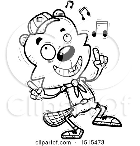 Clipart of a Black and White Happy Dancing Male Beaver Scout - Royalty Free Vector Illustration by Cory Thoman