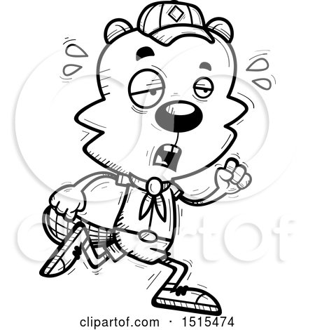 Clipart of a Black and White Tired Running Male Beaver Scout - Royalty Free Vector Illustration by Cory Thoman