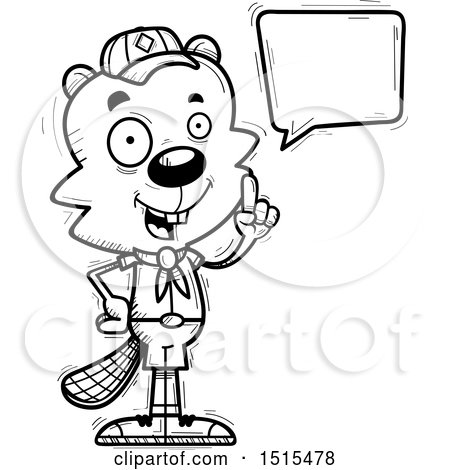 Clipart of a Black and White Talking Male Beaver Scout - Royalty Free Vector Illustration by Cory Thoman