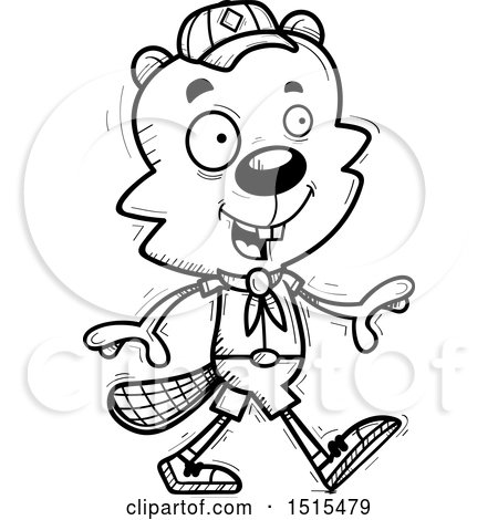 Clipart of a Black and White Walking Male Beaver Scout - Royalty Free Vector Illustration by Cory Thoman