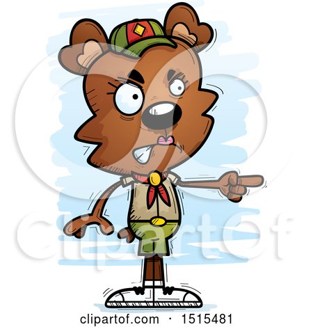 Clipart of a Mad Pointing Female Bear Scout - Royalty Free Vector Illustration by Cory Thoman