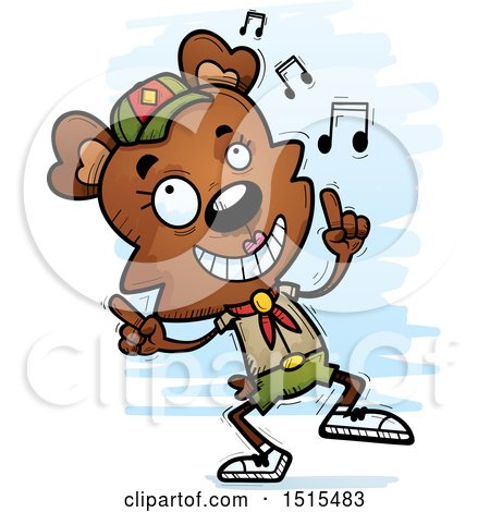 Clipart of a Happy Dancing Female Bear Scout - Royalty Free Vector Illustration by Cory Thoman