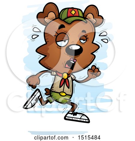 Clipart of a Tired Running Female Bear Scout - Royalty Free Vector Illustration by Cory Thoman