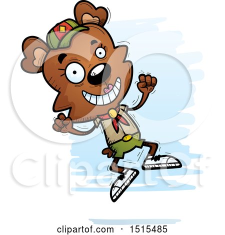 Clipart of a Jumping Female Bear Scout - Royalty Free Vector Illustration by Cory Thoman