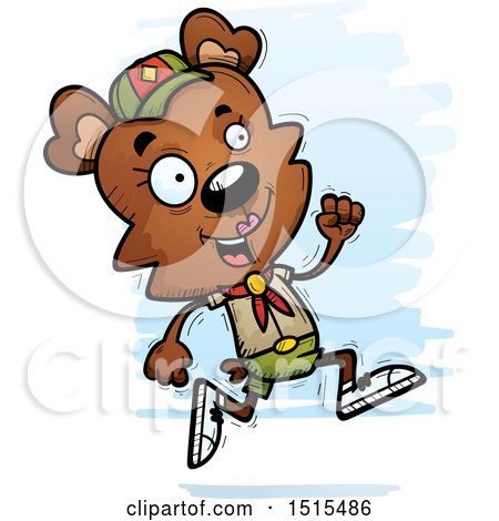 Clipart of a Running Female Bear Scout - Royalty Free Vector Illustration by Cory Thoman