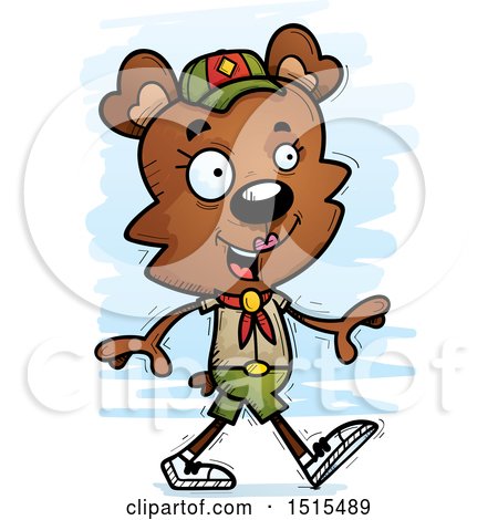 Clipart of a Walking Female Bear Scout - Royalty Free Vector Illustration by Cory Thoman