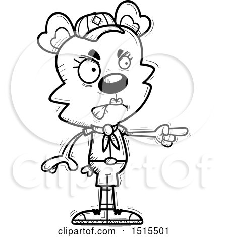 Clipart of a Black and White Mad Pointing Female Bear Scout - Royalty Free Vector Illustration by Cory Thoman