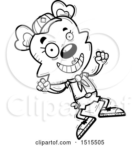 Clipart of a Black and White Jumping Female Bear Scout - Royalty Free Vector Illustration by Cory Thoman