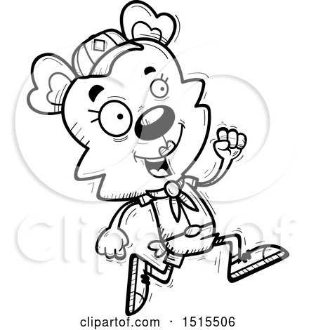 Clipart of a Black and White Running Female Bear Scout - Royalty Free Vector Illustration by Cory Thoman