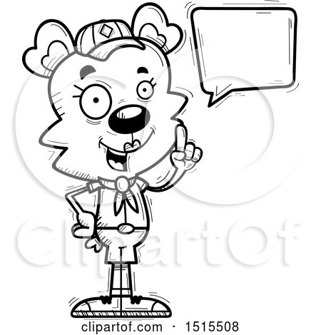 Clipart of a Black and White Talking Female Bear Scout - Royalty Free Vector Illustration by Cory Thoman