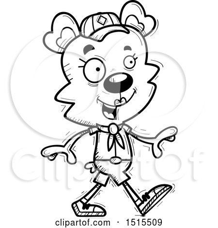Clipart of a Black and White Walking Female Bear Scout - Royalty Free Vector Illustration by Cory Thoman
