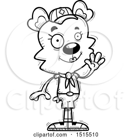 Clipart of a Black and White Waving Female Bear Scout - Royalty Free Vector Illustration by Cory Thoman