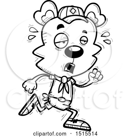 Clipart of a Black and White Tired Running Male Bear Scout - Royalty Free Vector Illustration by Cory Thoman