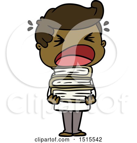 Cartoon Shouting Man with Stack of Books by lineartestpilot