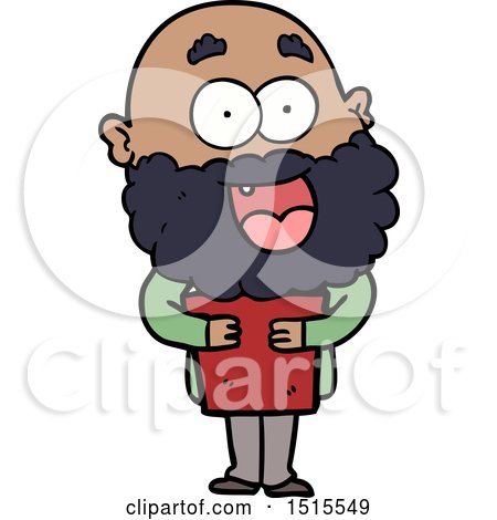 Cartoon Crazy Happy Man with Beard and Book by lineartestpilot