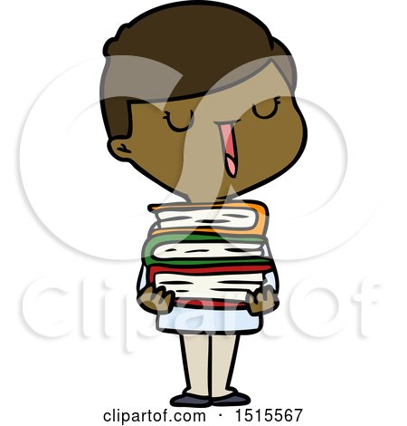 Cartoon Happy Boy with Stack of Books by lineartestpilot