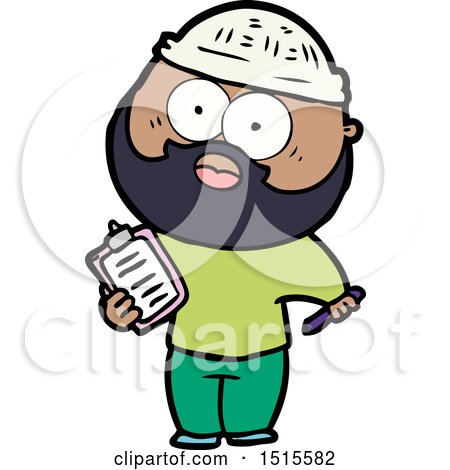 Cartoon Bearded Man with Clipboard and Pen by lineartestpilot