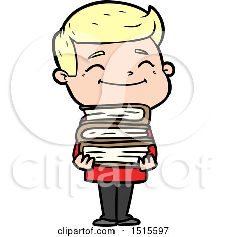 Happy Cartoon Man with Stack of Books by lineartestpilot