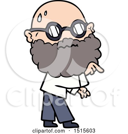 Cartoon Worried Man with Beard and Spectacles Pointing Finger by lineartestpilot