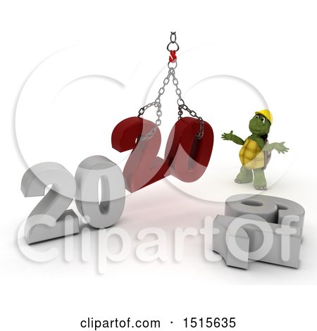 Clipart of a 3d New Year 2020 with a Tortoise Using a Hoist - Royalty Free Illustration by KJ Pargeter