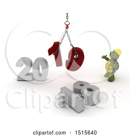 Clipart of a 3d New Year 2019 with a Tortoise Using a Hoist - Royalty Free Illustration by KJ Pargeter