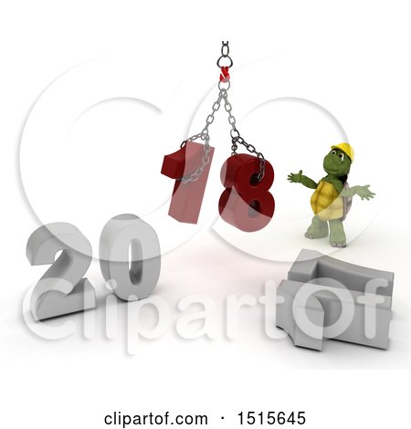 Clipart of a 3d New Year 2018 with a Tortoise Using a Hoist - Royalty Free Illustration by KJ Pargeter